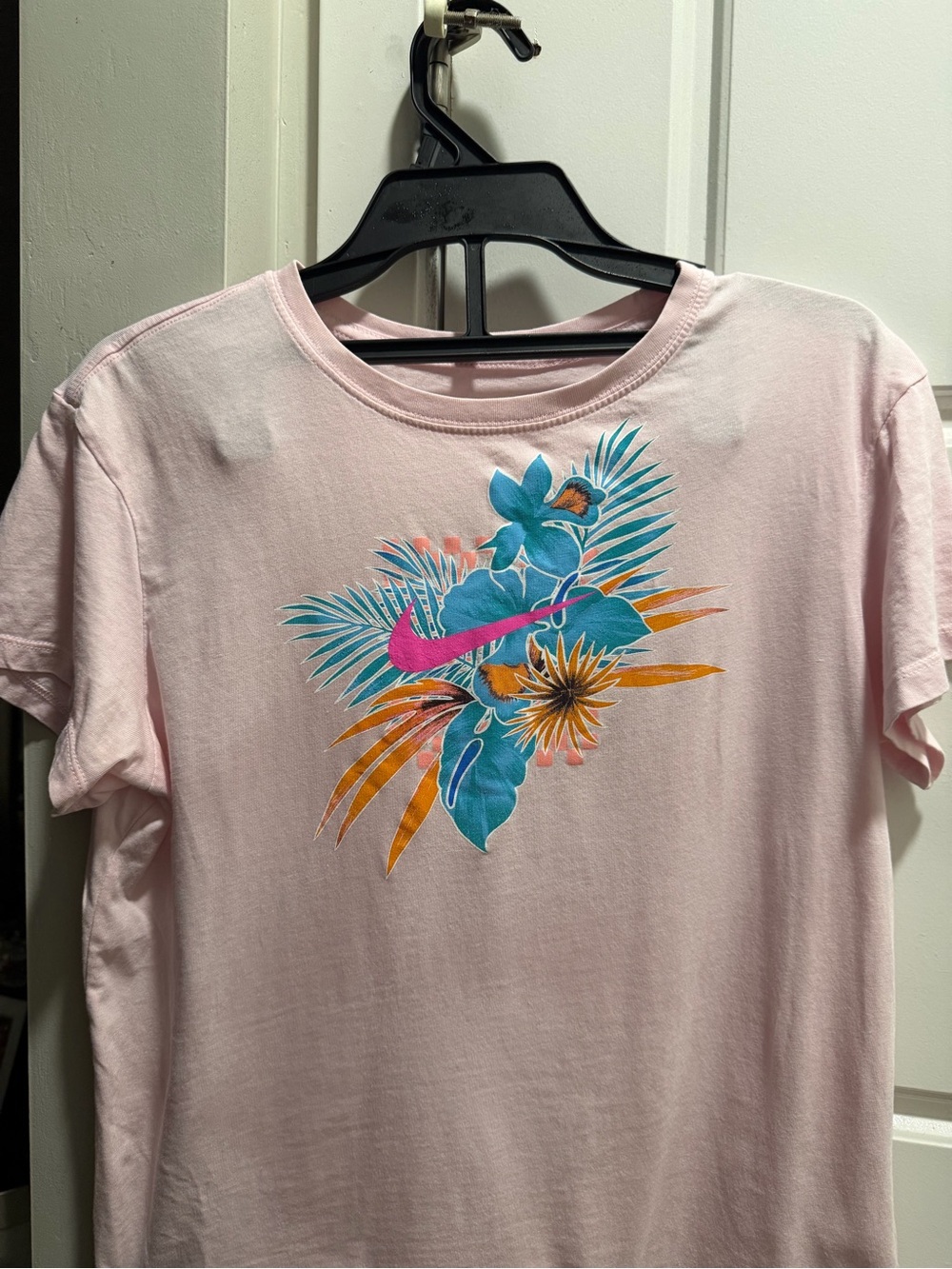 Nike Pink Short Sleeve Tee with Tropical Floral Graphic